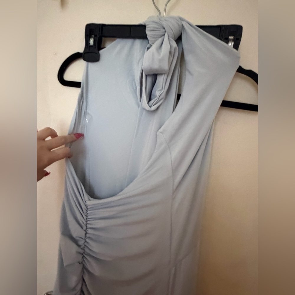 Meshki Light Blue Stretchy Lowback Halter Floor Length Dress - Picture 6 of 9